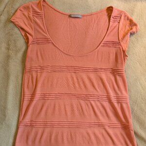 WOMEN'S ZARA SHIRT M Medium Coral Pink Orange Stripes Horizontal Tee T Scoop W8D